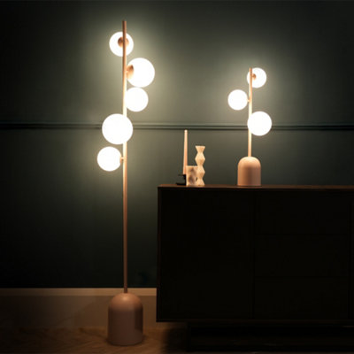 Valuelights Marlow Blush Pink 3 Way Bedside Table Lamp With Glass Globe Lampshades Living Room Bedroom LightBulbs Included from B&Q