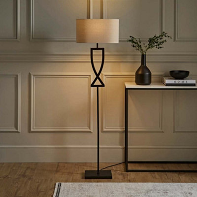 Valuelights Katniss Large Black Metal Floor Lamp With An Oatmeal Fabric Oval LampshadeBulb Included from B&Q