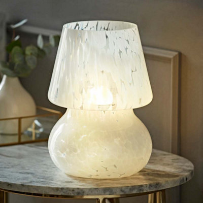 Valuelights White Confetti Glass Table Lamp Tapered Lampshade Bedside Light - Bulb Included White/Light
