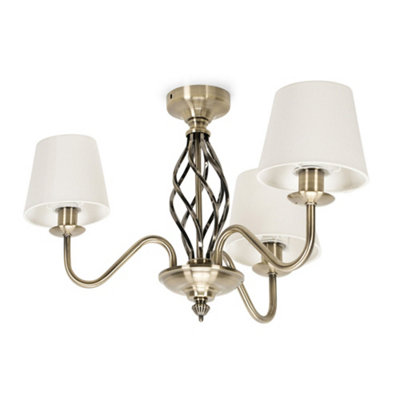 B&Q -  Memphis Traditional Antique Brass 3 Light Ceiling Light Chandelier With Fabric LampshadesBulbs Included