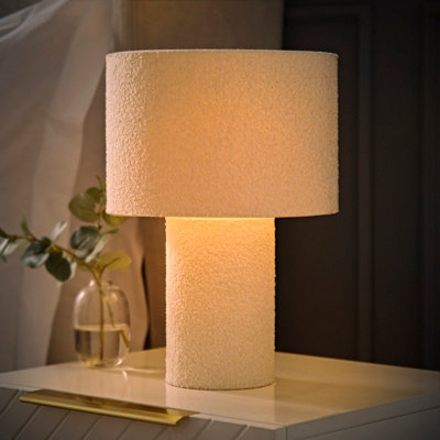 Valuelights White With Light Beige Shade | Natural Cream Boucle Bedside Table Lamp With A Drum Lampshade Shade Living Room Bedroom Light + Led Bulb | Table Lamps & Home Improvements Essential - Image 5