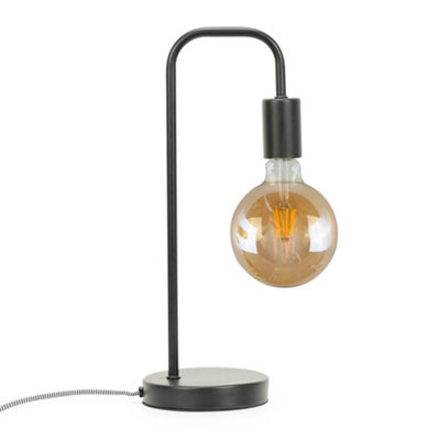 Valuelights Bronx Industrial Style Metal Curved Stem Bedside Table Lamp Living Room Bedroom - Bulb Included Black/Light