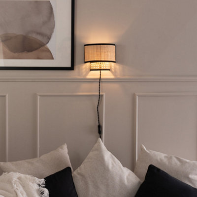 Valuelights Grant Plug In Natural Rattan Wicker Cane Easy Fit Wall LightBulb Included from B&Q