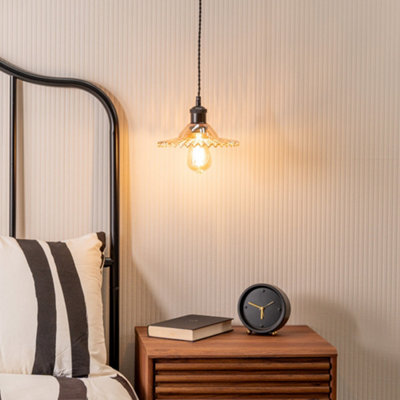 Valuelights Black/Light/Amber Values Lucrezia Hanging Ceiling Pendant Fitting With Frilled Glass Lampshade - Bulb Included