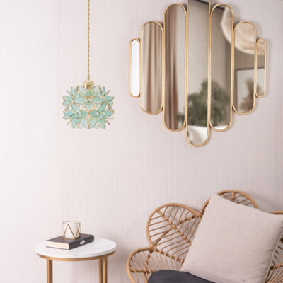 Valuelights Reine Easy Fit Glass Flower Pendant Ceiling Shade / Table Lampshade - Aqua - Bulb Included Light