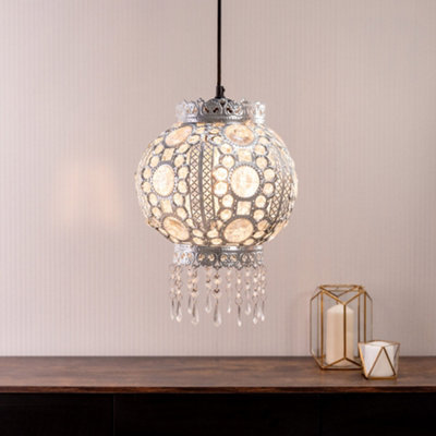 Valuelights Bazaar Moroccan Jewelled Silver Ceiling Lamp Shade And Bulb from B&Q