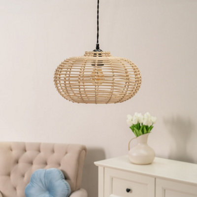 B&Q -  Romy Natural Rattan Easy Fit Ceiling Light Shade And Bulb (D)35Cm
