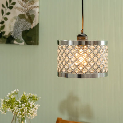 B&Q -  Hadley Silver Easy Fit Metal Cut Out Acrylic Jewel Drum Ceiling Light Shade And Bulb (D)24Cm