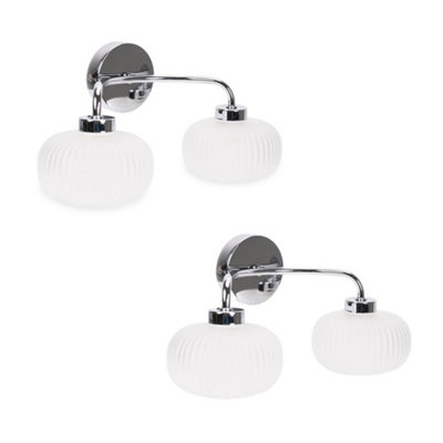 B&Q -  Amaia Pair Of Polished Chrome Ip44 2 Way Frosted Glass Wall Lights And Led Bulbs