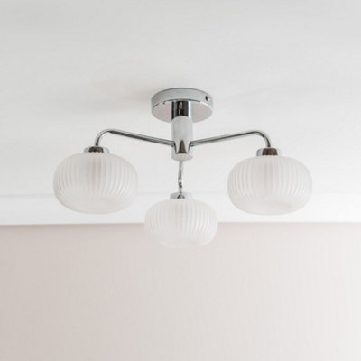 Valuelights 3 Way Ceiling Ribbed Glass Shade Ip44 Bathroom - Chrome - Bulbs Included Light