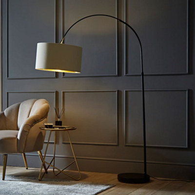 Valuelights Beige/Gold/Black Louis With Metallic Inner Shade Arched Stem Curved Floor Lamp