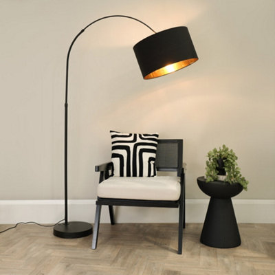 Valuelights Louis With Metallic Inner Shade Arched Stem Curved Floor Lamp Black/Gold
