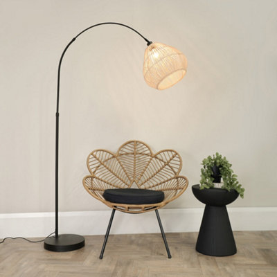 Valuelights Black Louis Arched Curved Floor Lamp With Rattan Teardrop Lamp Shade