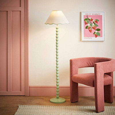 Valuelights Bobbles Sage Green Bobbin Floor Lamp With Green Trim Scallop Shade from B&Q