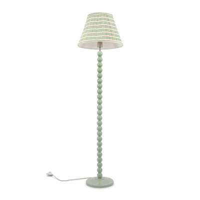 Valuelights Bobbles Sage Green Bobbin Floor Lamp With Pink Aztec Pleated Shade from B&Q