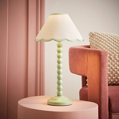 Valuelights Bobbles Sage Green Bobbin Table Lamp With Green Trim Scallop Shade from B&Q