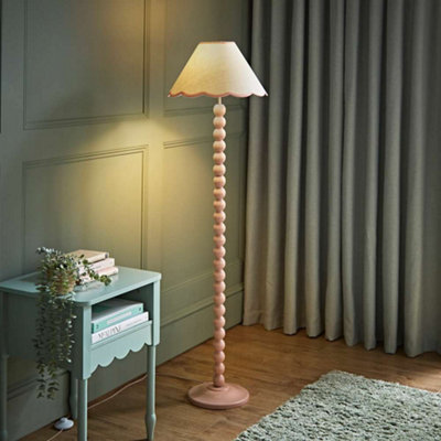 Valuelights Bobbles Rose Pink Bobbin Floor Lamp With Pink Trim Scallop Shade from B&Q