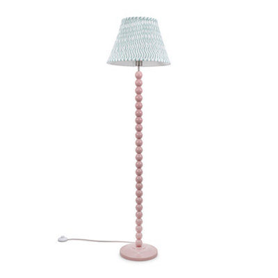 B&Q -  Bobbles Rose Pink Bobbin Floor Lamp With Green Arrow Pleated Shade