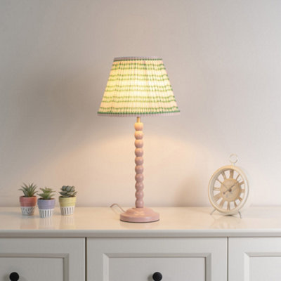 Valuelights Bobbles Rose Bobbin Table Lamp With Aztec Pleated Shade Pink