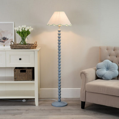 Valuelights Bobbles Powder Blue Bobbin Floor Lamp With Green Trim Scallop Shade from B&Q
