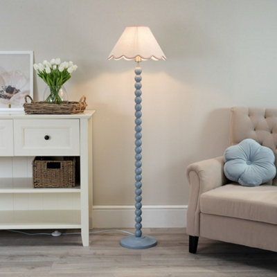 Valuelights Bobbles Powder Blue Bobbin Floor Lamp With Pink Trim Scallop Shade from B&Q