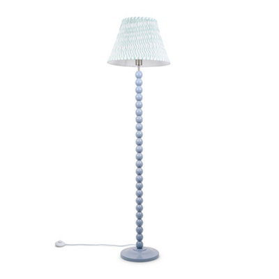 Valuelights Powder Blue/Green Bobbles Bobbin Floor Lamp With Arrow Pleated Shade