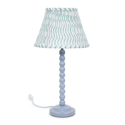 Valuelights Bobbles Bobbin Table Lamp With Arrow Pleated Shade Powder Blue/Green