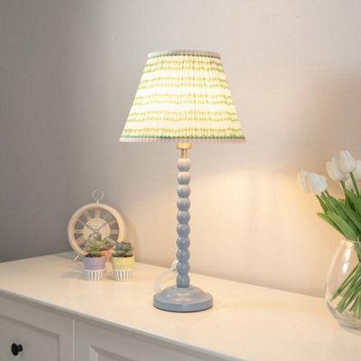 Valuelights Bobbles Bobbin Table Lamp With Aztec Pleated Shade Powder Blue/Pink