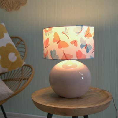 Valuelights Bosco Stone Natural Ceramic Table Lamp With Butterfly Drum Shade