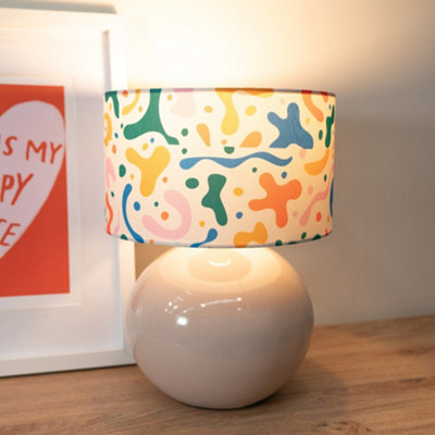 Valuelights Bosco Stone Natural Ceramic Table Lamp With Abstract Shape Drum Shade