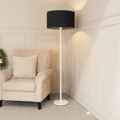 B&Q -  Charles White Floor Lamp With Black Drum Shade