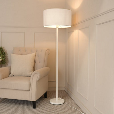 B&Q -  Charles White Floor Lamp With Grey Drum Shade