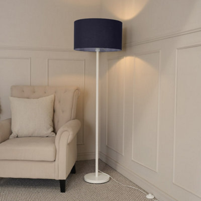 B&Q -  Charles White Floor Lamp With Navy Drum Shade