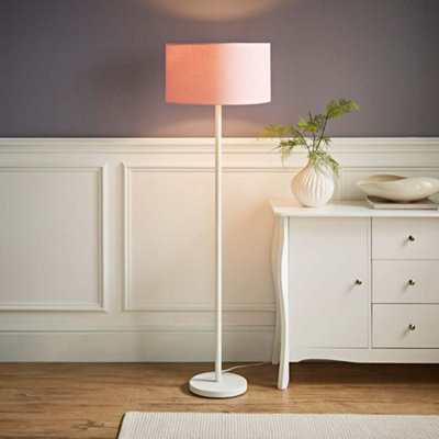Valuelights Charles White Floor Lamp With Blush Drum Shade from B&Q