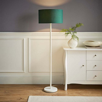 B&Q -  Charles White Floor Lamp With Green Drum Shade