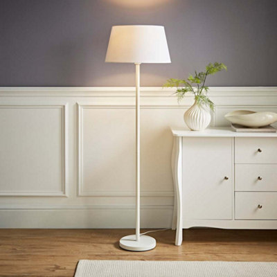 Valuelights White Charles Metal Single Stem Floor Lamp With Tapered Lamp Shade