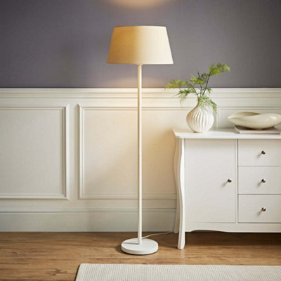 Valuelights White/Beige Charles Metal Single Stem Floor Lamp With Tapered Lamp Shade