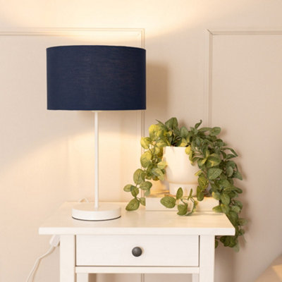 Valuelights Charles White Table Lamp With Navy Drum Shade from B&Q