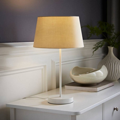 Valuelights Charles White Table Lamp With Beige Tapered Shade from B&Q