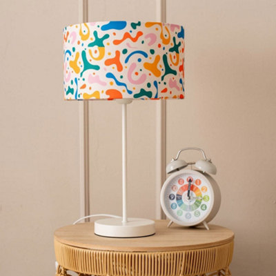B&Q -  Charles White Table Lamp With Abstract Print Shade