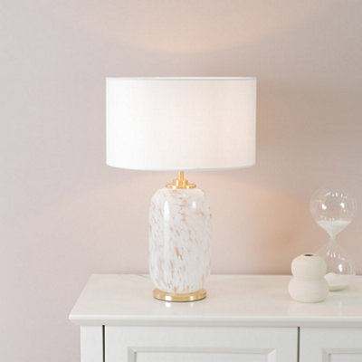 B&Q -  India Gold Metal And White Confetti Glass Table Lamp With White Drum Lampshade