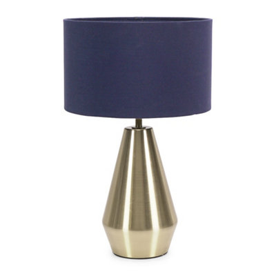 B&Q -  Jax Gold Metal Touch Dimmer Table Lamp With Navy Blue Drum Shade