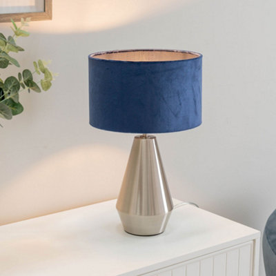 Valuelights Jax Silver Metal Touch Dimmer Table Lamp With Navy Blue Velvet Shade from B&Q
