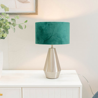 Valuelights Jax Silver Metal Touch Dimmer Table Lamp With Forest Green Velvet Shade from B&Q