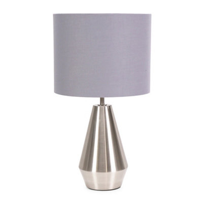 Valuelights Jax Metal Touch Dimmer Table Lamp With Grey/ Drum Shade Silver/Grey