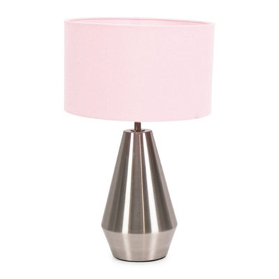 Valuelights Jax Silver Metal Touch Dimmer Table Lamp With Blush Pink Drum Shade from B&Q