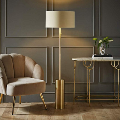 B&Q -  Lexy Antique Brass Rotary Dimmer Switch Floor Lamp With Beige/gold Shade