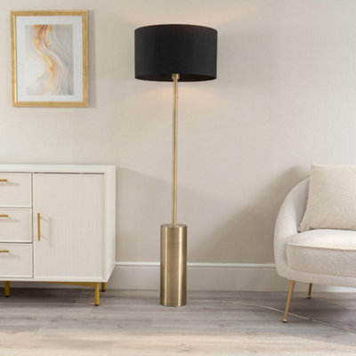 Valuelights Black Lexy Antique Brass Rotary Dimmer Switch Floor Lamp With Drum Shade