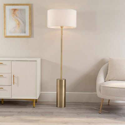 Valuelights White Lexy Antique Brass Rotary Dimmer Switch Floor Lamp With Drum Shade