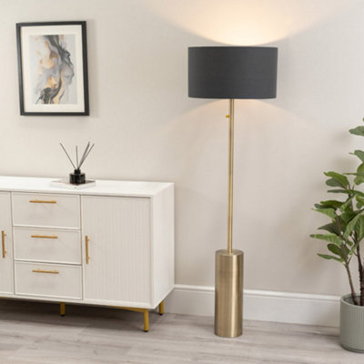 Valuelights Lexy Antique Brass Rotary Dimmer Switch Floor Lamp With Charcoal Drum Shade Grey